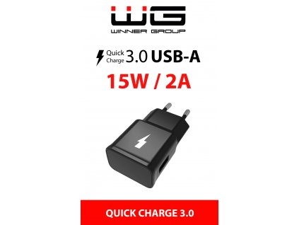 Síťová nabíječka Fast 1xUSB-Quick Charge 3.0 5V-9V-12V (Bez kabelu) (Černá)