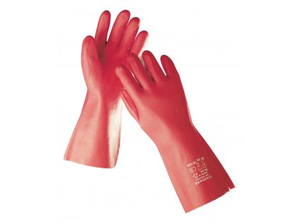 Pracovní rukavice máčené v PVC STANDARD 35 cm červená