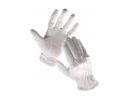 Pracovní rukavice textilní šité povrstvené s PVC terčíky BUSTARD bílá