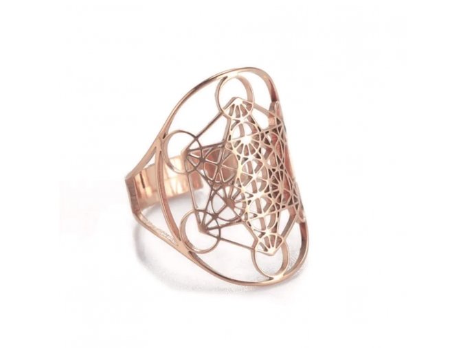 Prsten Metatronova kostka v barvě růžového zlata  nerezová ocel, nastavitelná velikost