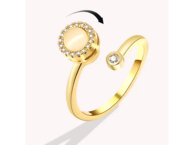 Antistresový prsten s otočným kamenem ve zlaté barvě  nastavitelná velikost, nerezová ocel