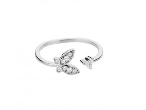 Prsten Motýlek s kytičkou ve stříbrné barvě  nerezová ocel, nastavitelná velikost