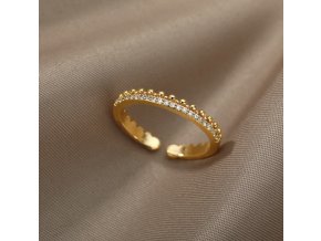 Jemný prstýnek s kamínky ve zlaté barvě  nerezová ocel, nastavitelná velikost