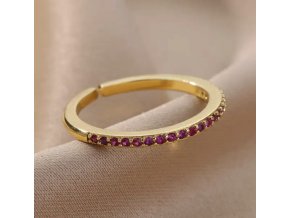 Jemný prstýnek s růžovými kamínky ve zlaté barvě  nerezová ocel, nastavitelná velikost