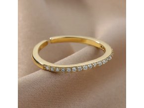 Jemný prstýnek s bílými kamínky ve zlaté barvě  nerezová ocel, nastavitelná velikost
