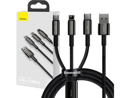 Kabel USB 3v1 Baseus Tungsten Gold, USB na micro USB / USB-C / Lightning, 3,5 A, 1,5 m (černý)