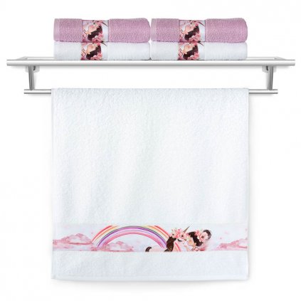 Dětský ručník Veba NORA Dívka s jednorožcem tisk bílá (Velikost 50x100 cm)