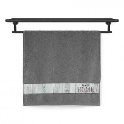 Ručník Veba NORA Sweet home tisk tmavě šedá (Velikost 70x140 cm)