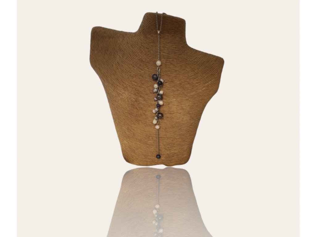 Dlouhý náhrdelník říční perly tmavé (4)