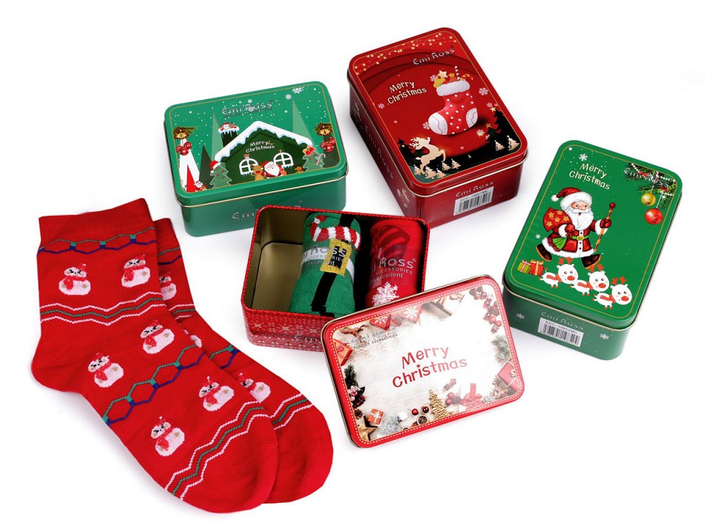 Vánoční ponožky v dárkové plechové krabičce Emi Ross