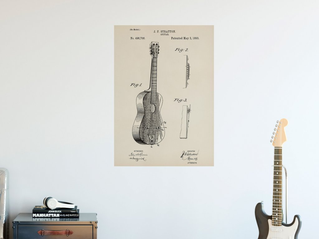 samolepici plakat patent akusticka kytara