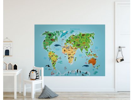 detska samolepici mapa sveta se zviraty