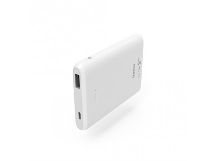 Hama SLIM 5HD, powerbank, 5000 mAh, 1 A, výstup: USB-A, bílá (201667)