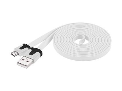 Kabel microUSB 2m, plochý PVC kabel, bílý (ku2m2fp1)