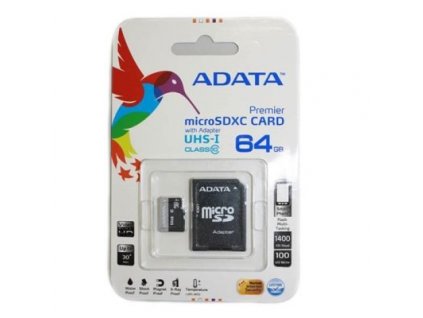 ADATA MicroSDXC Premier 64GB + SD adaptér (AUSDX64GUICL10-RA1) (AUSDX64GUICL10-RA1)
