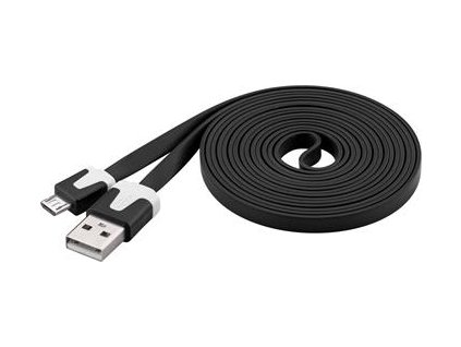 Kabel microUSB 2m, plochý PVC kabel, černý (ku2m2fp2)