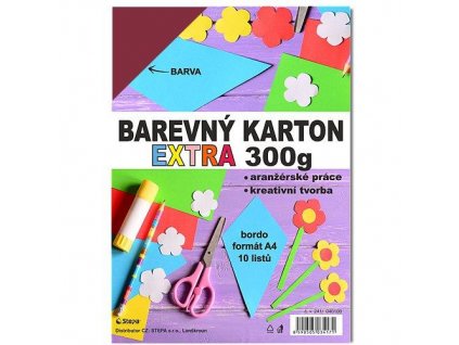 Barevný karton EXTRA 300g A4/10listů - bordo
