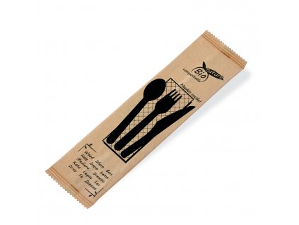 Příborová sada dřevěná nůž-vidlička-lžíce+ubrousek [50 sad]