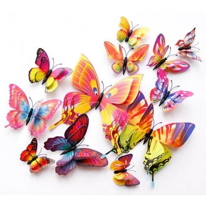 Farebné motýle na stenu – 12 ks