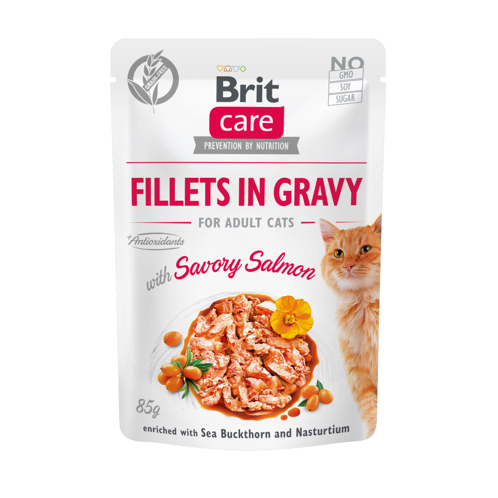 Brit Care Cat Fillets in Gravy Savory Salmon 85g Obrázek