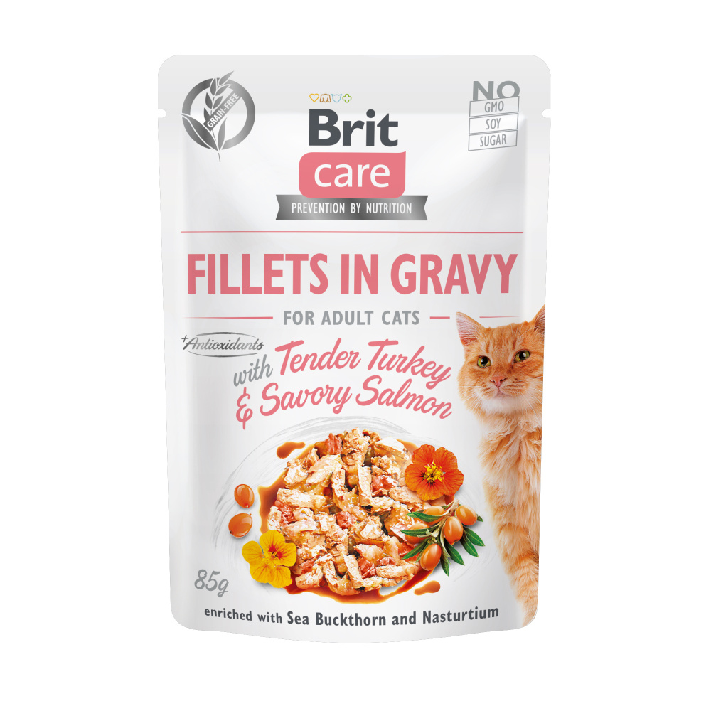 Brit Care Cat Fillets in Gravy Turkey&Salmon 85g Obrázek