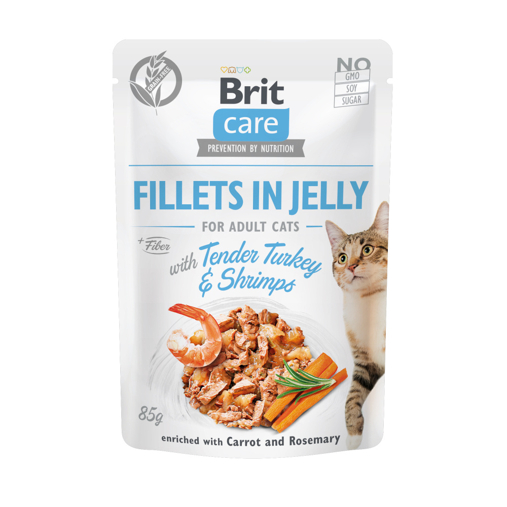 Brit Care Cat Fillets in Jelly with Turkey&Shrimps 85g Obrázek