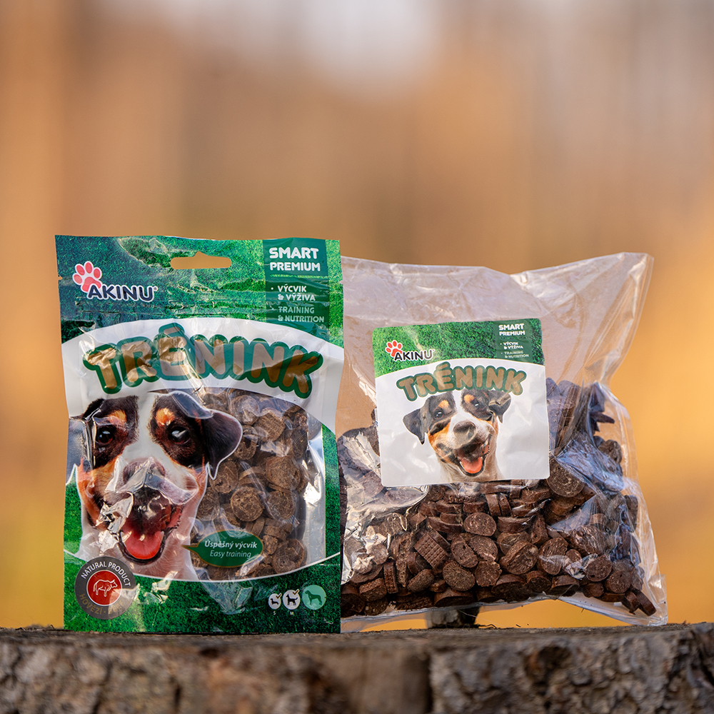 Akinu Trénink hovězí lupínky s treskou 120g Obrázek