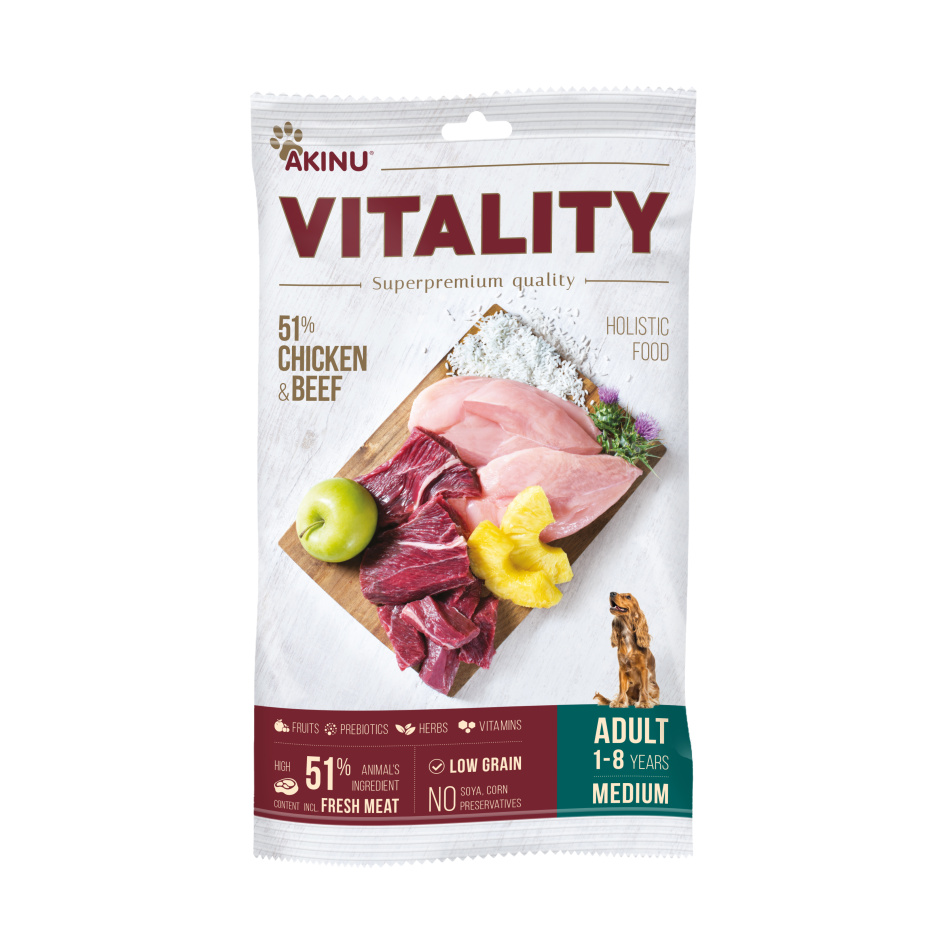 Vzorek Akinu VITALITY dog adult medium chicken & beef 80g Obrázek