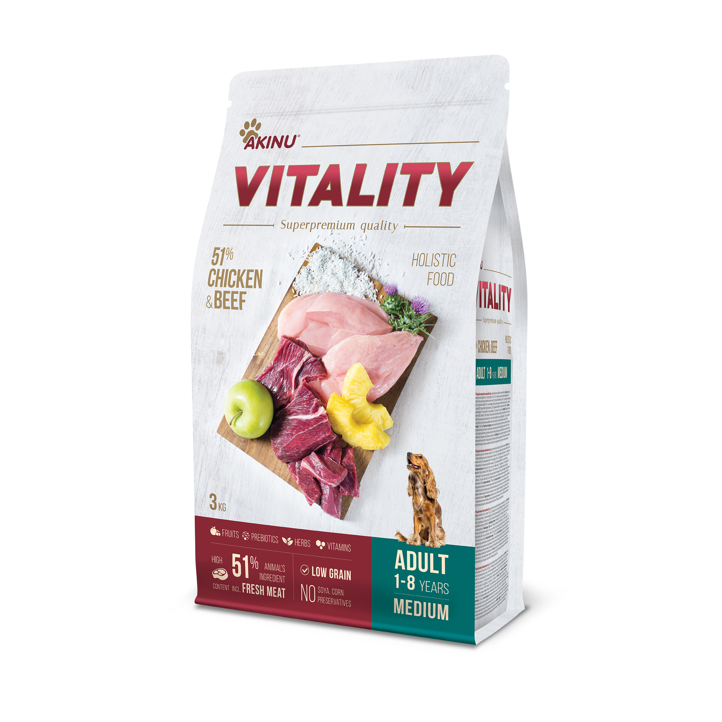 Akinu VITALITY dog adult medium chicken & beef 3kg Obrázek