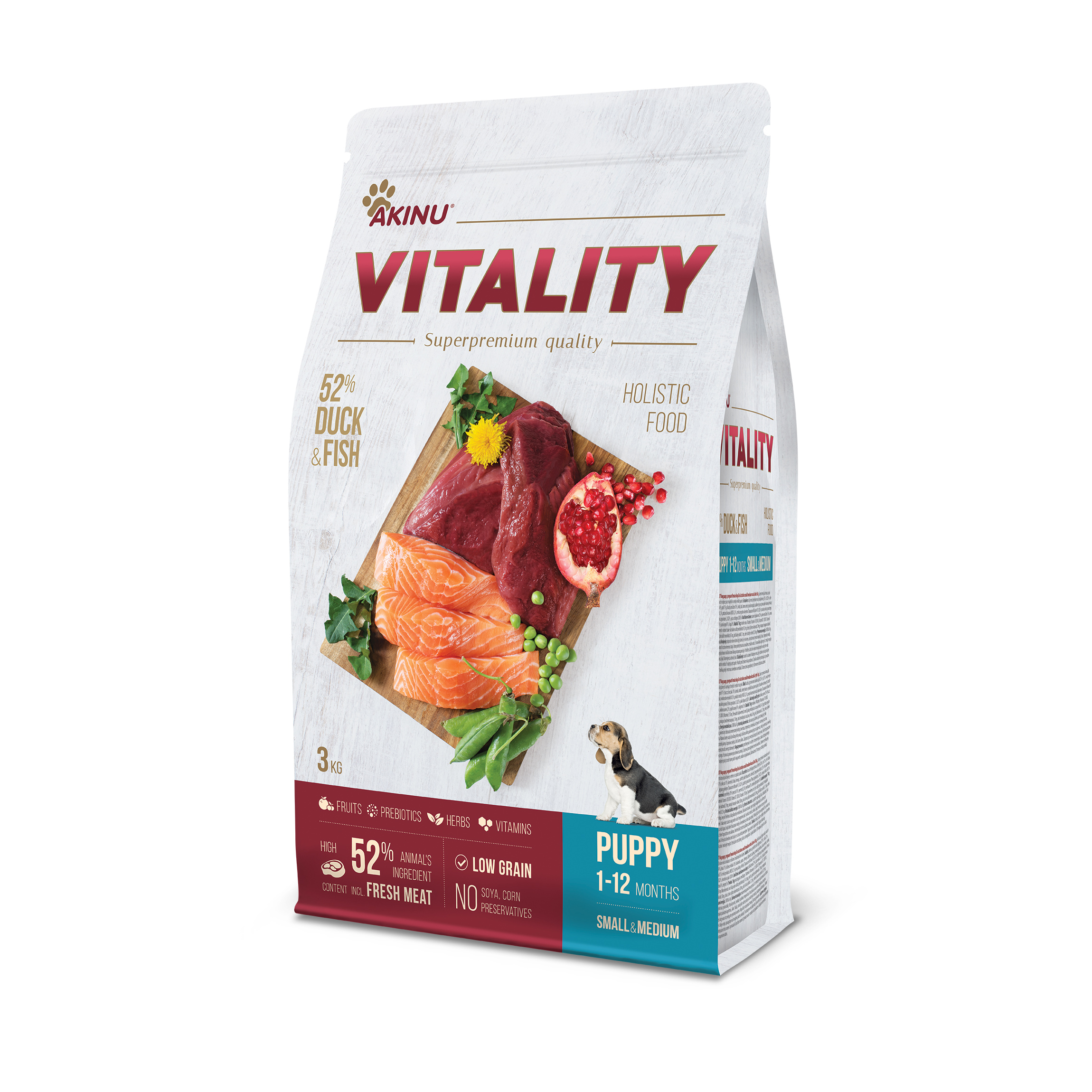 Akinu VITALITY dog puppy small/medium duck & fish 3kg Obrázek