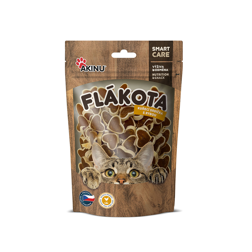 Akinu Flákota kuřecí srdíčka s rybou pro kočky 70 g Obrázek