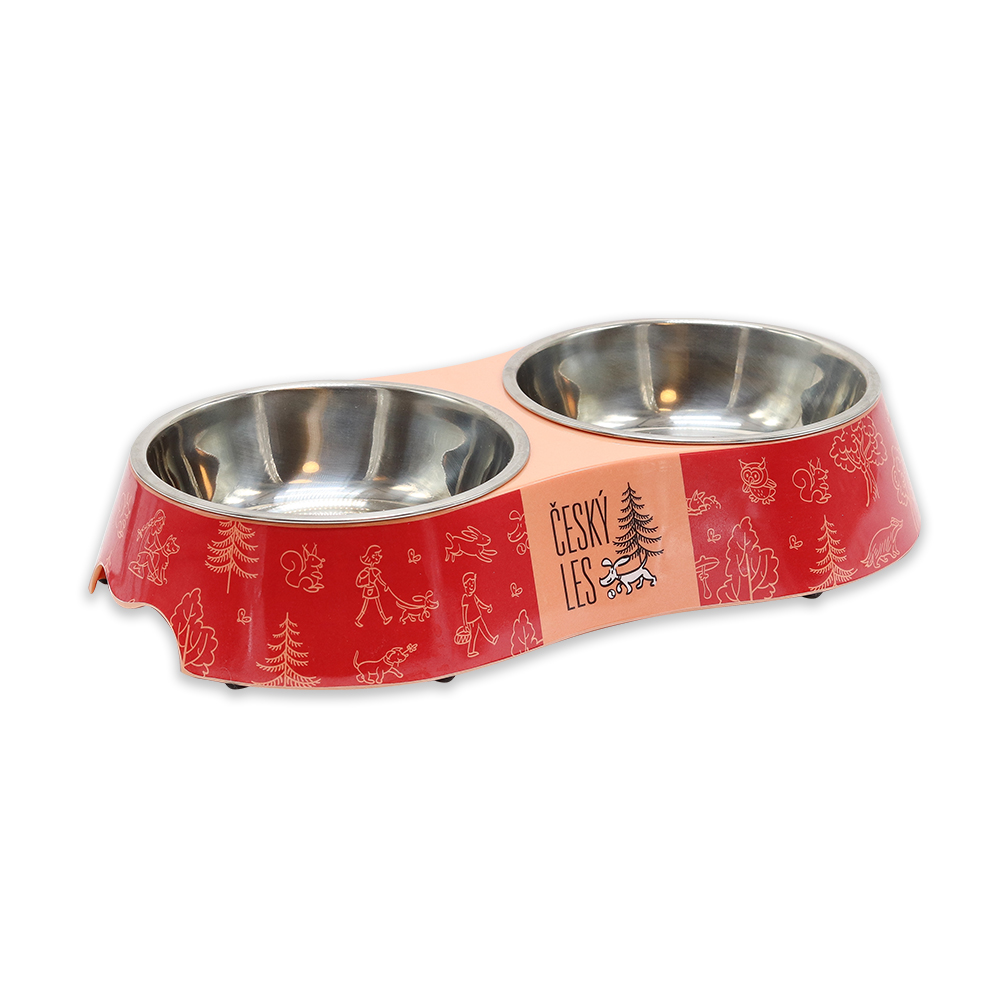 Akinu ČESKÝ LES melaminová miska s nerez vložkou M 2x400ml Barva: Červená Obrázek