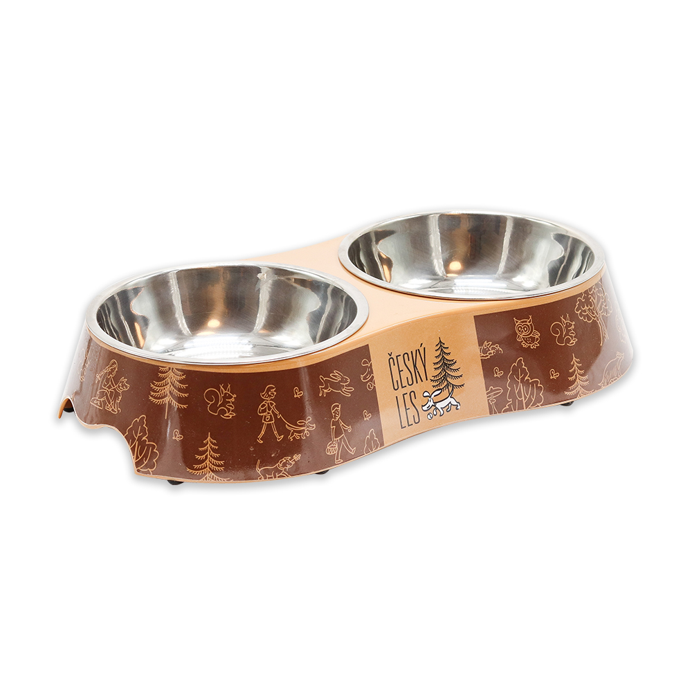 Akinu ČESKÝ LES melaminová miska s nerez vložkou M 2x400ml Barva: Červená Obrázek