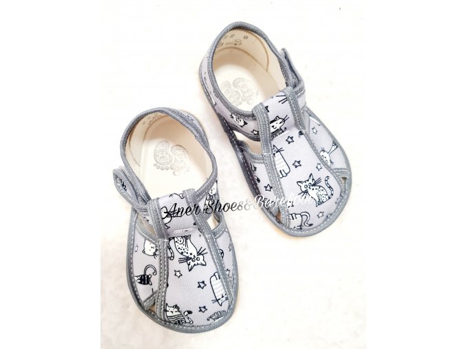 Baby Bare Shoes papučky barefoot SLippers Grey Cat