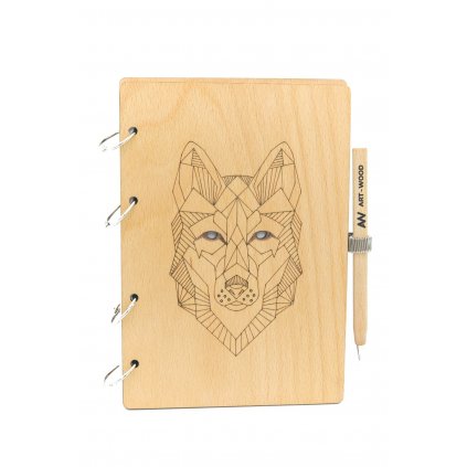 Dřevěný zápisník - vlk 2