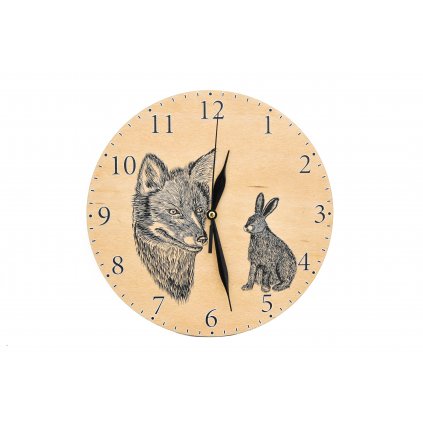 Nástěnné dřevěné hodiny - liška