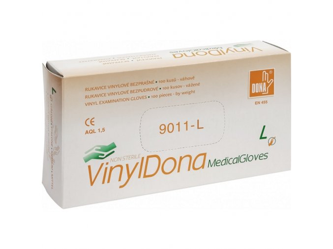 Vinylové bezpudrové vyšetřovací rukavice VinylDona L