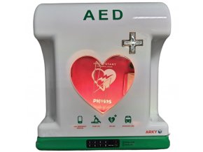 Venkovní uzamykatelný box na AED defibrilátor s alarmem a klávesnicí CORE Plus pohled s přístrojem