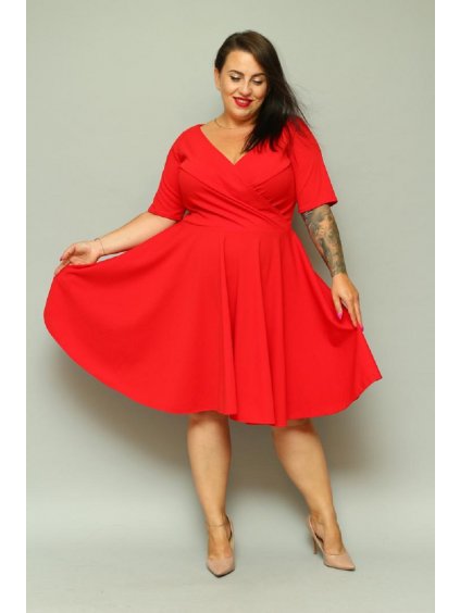 Krátke spoločenské šaty s rozšírenou sukňou pre moletky Cassidy červené