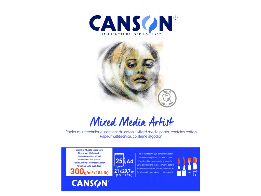 Canson Mixed Media Artist Skicák v lepené vazbě A4, 300g, 25 listů