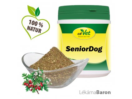 Přírodní doplněk stravy pro psy „Senior - Dog - cdVet“ doplňuje živiny při slabosti, po nemoci nebo po operaci.