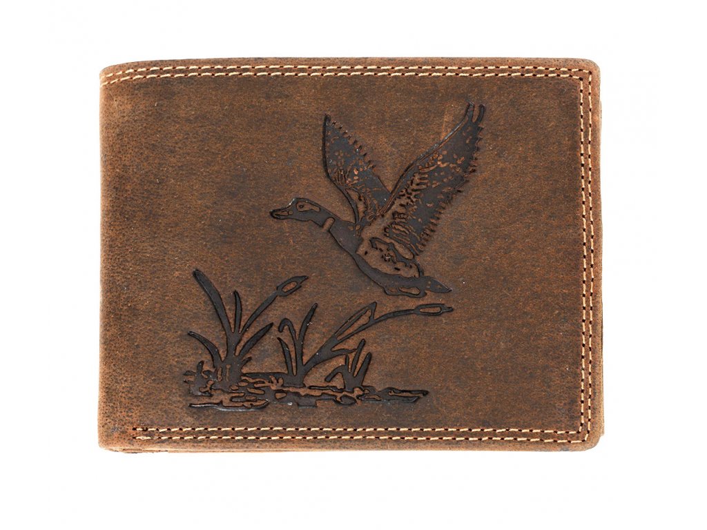 Luxusná lovecká kožená peňaženka s divokou kačkou