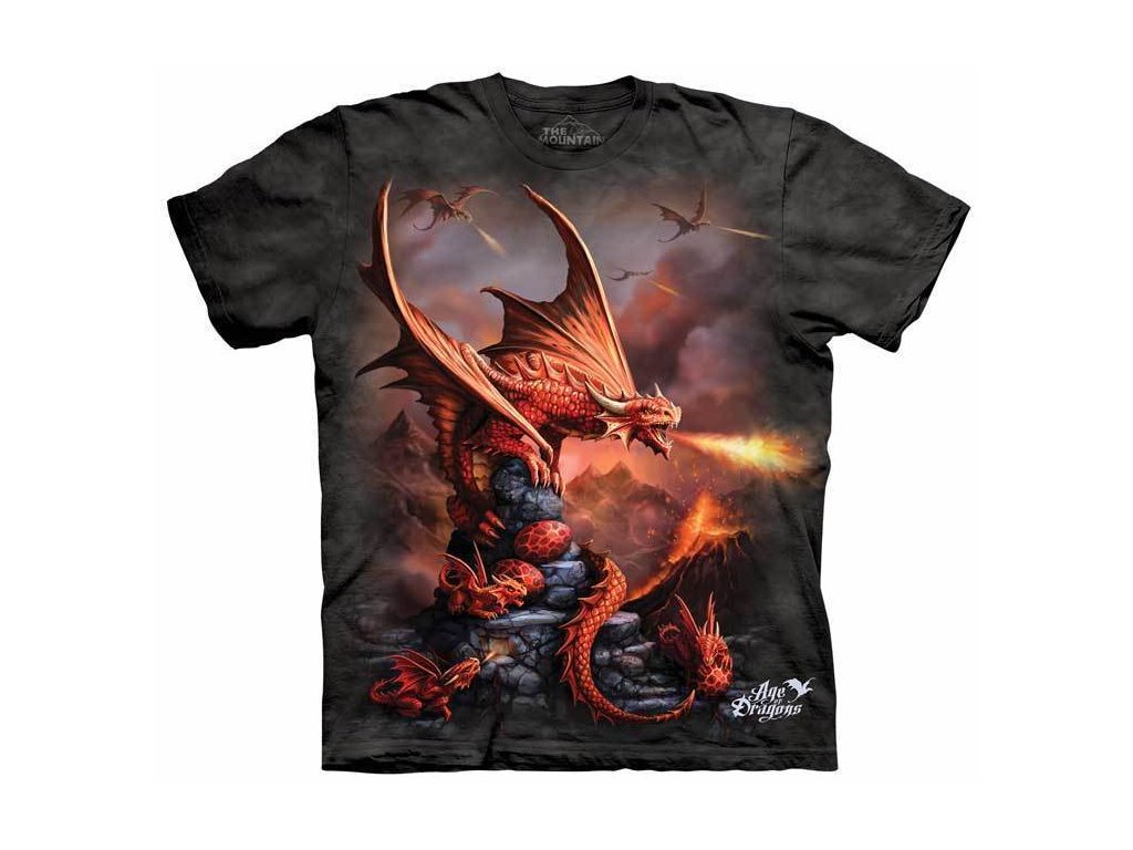 Pánske batikované tričko The Mountain - Fire Dragon- čierne