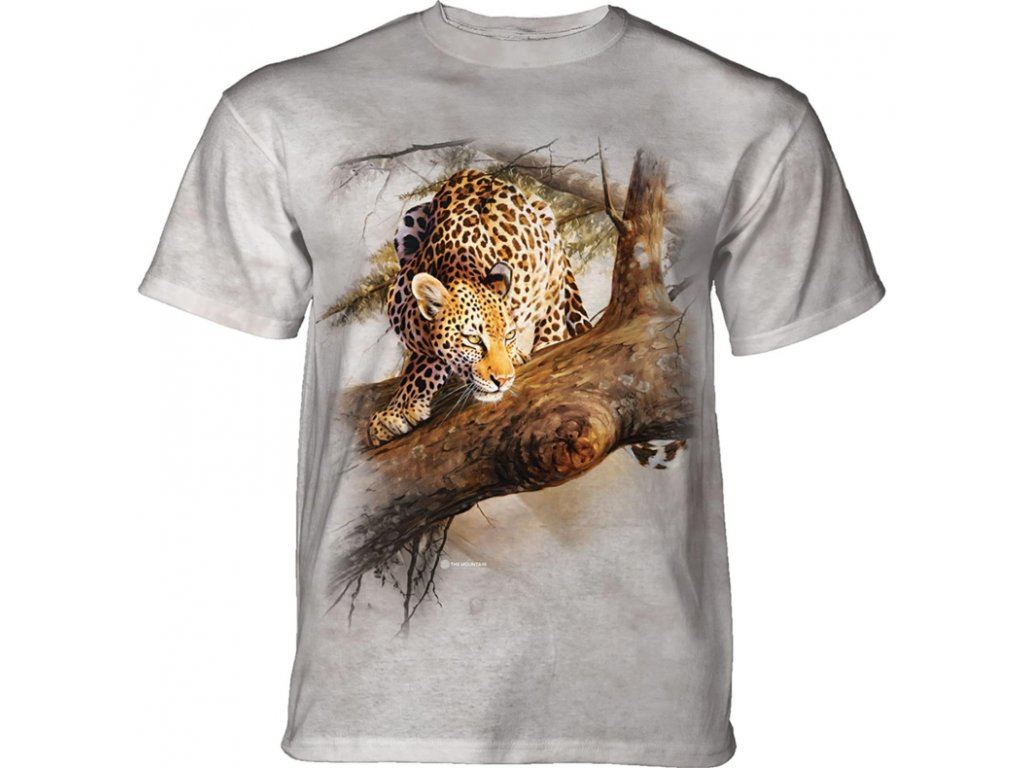 Pánske batikované tričko The Mountain - Leopard na strome- sivé
