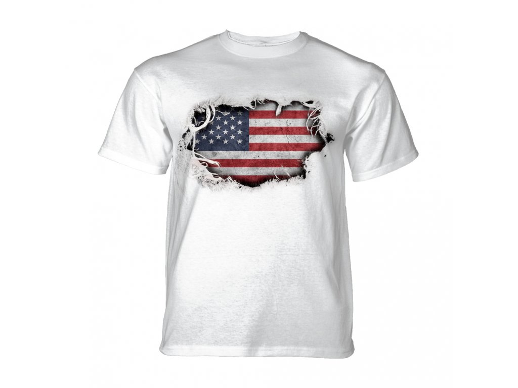 Pánske batikované tričko The Mountain -  Tear Thru Flag- biele