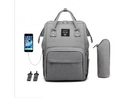 Multifunkčný batoh na kočík s USB portom - Sivý
