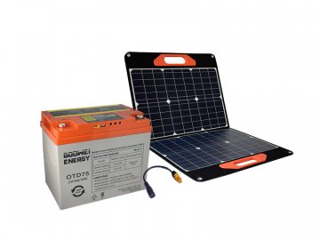 GOOWEI ENERGY sada batéria OTD75 (75Ah, 12V) a prenosný solárny panel 60W