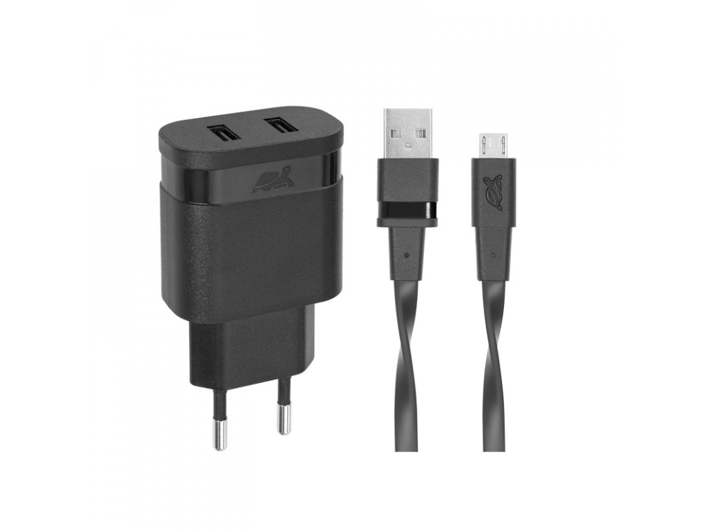 Riva Power 4122 BD1 duální síťová nabíječka 2,4A/ 2 USB, černá + micro USB kabel