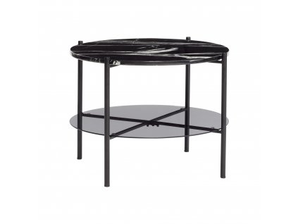 Konferenční stolek, kov/mramor/sklo, černý  - 020805