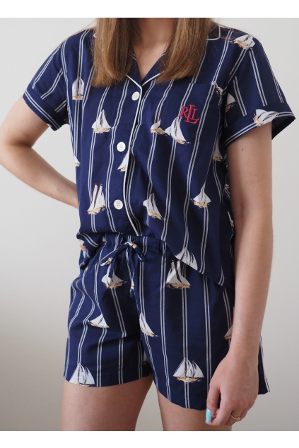 LAUREN Ralph Lauren dámské pyžamo s lodičky - navy/ modrá